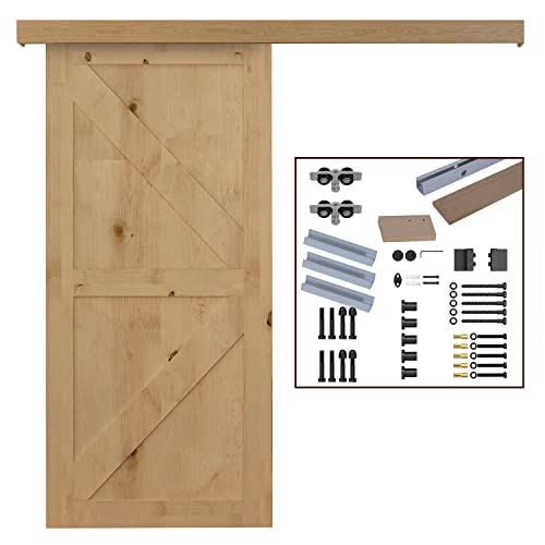 HOMCOM Kit de Herrajes para Puerta Corredera 200 cm Guía de Puerta Corrediza Riel Madera Accesorios Aleación de Aluminio Marrón