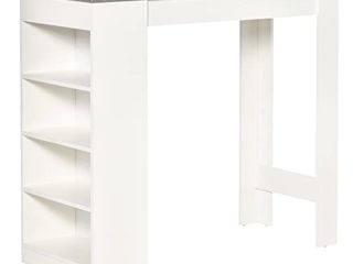 HOMCOM Mesa de Bar Mesa Alta Tipo Bistró de Cocina con Estantería de 4 Niveles Estilo Moderno de Melamina para Comedor Salón 115x50x102,7 cm Blanco y Gris