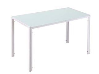 HOMCOM Mesa de Comedor de Cristal Mesa Rectangular para 4-6 Personas con Patas de Metal Multifuncional para Cocina Salón 120x60x75 cm Blanco