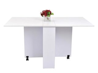 HOMCOM Mesa de Comedor Plegable Mesa de Madera con 2 Solapas 2 Estantes de Almacenaje y Ruedas para Cocina 80x140x74 cm Blanco