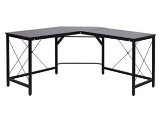 HOMCOM Mesa de Ordenador PC Escritorio para Oficina Hogar Tipo Mesa Esquinera Forma L Marco Metal 150x150x76cm