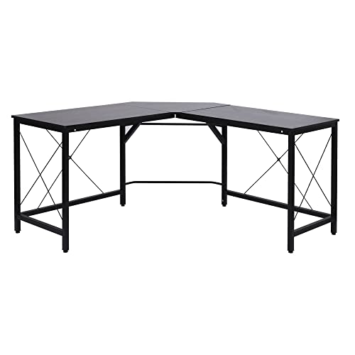 HOMCOM Mesa de Ordenador PC Escritorio para Oficina Hogar Tipo Mesa Esquinera Forma L Marco Metal 150x150x76cm