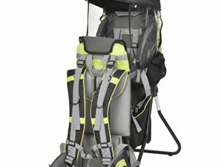 HOMCOM Mochila Portabebés Plegable Portador de Bebé Ergonómica con Techo Impermeable Base de Soporte y Múltiples Bolsillos para 6-36 Meses Carga 15 kg 38x77x87,5 cm Verde