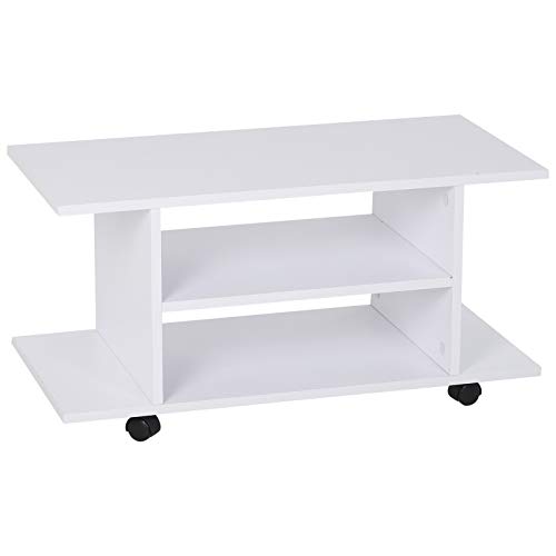 HOMCOM Mueble para Televisión Mesa para TV con Estantes y Ruedas con Bloqueo Superficie de Melamina 80x40x40 cm Blanco