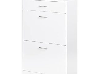 HOMCOM Organizador de Zapatos Multifuncional Zapatero con 3 Cajones Estante de Vidrio Asa de Aluminio para Pasillo Tablero de Partículas Carga 50 kg 60x24x105,5 cm Blanco