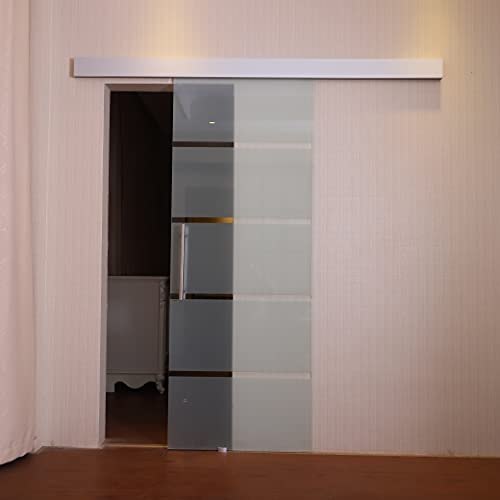 HOMCOM Puerta Corrediza de Vidrio Puerta Corredera Deslizante de Cristal Seguridad 77,5x205 cm