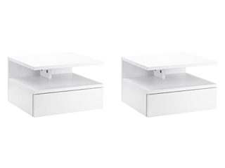 HOMCOM Set de 2 Mesitas de Noche Flotantes con 1 Cajón y Estante Abierto Diseño Moderno Montado en la Pared 35x32x22,5 cm Blanco