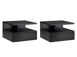 HOMCOM Set de 2 Mesitas de Noche Flotantes con 1 Cajón y Estante Abierto Diseño Moderno Montado en la Pared 35x32x22,5 cm Negro