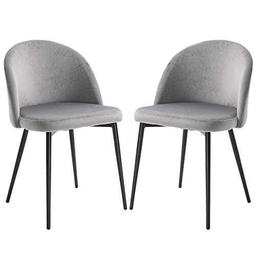 HOMCOM Set de 2 Sillas de Comedor con Asiento y Respaldo Acolchados con Cubierta de Terciopelo Suave y Diseño Moderno Carga 90 kg 49x50x77 cm Gris