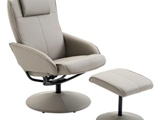 HOMCOM Sillón Relax Reclinable hasta 145° con Taburete Reposapiés Sillón de Salón Giratorio 360° Tapizado en PU y Estructura de Acero 78x67x98 cm Gris