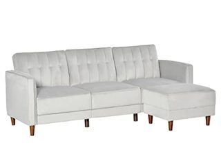 HOMCOM Sofá Cama con Chaise Longue de 3 Plazas Convertible con Reposapiés Movible Respaldo Ajustable y Reposabrazos Tacto Aterciopelado 218x85x86 cm Gris Claro