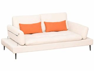 HOMCOM Sofá de 2 Plazas Convertible en Cama Individual con Respaldo Regulable y Reposabrazos Abatible 2 Almohadas Lumbar Acolchado Patas de Metal 213x112x83 cm Beige