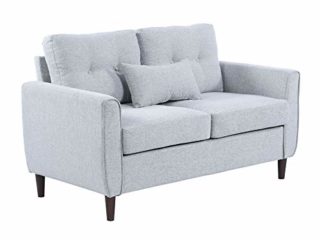 HOMCOM Sofá de 2 Plazas Sillón Biplaza para Salón con Cojines y Asiento Acolchado Funda de Almohada Lavable 140x78x83 cm Gris Claro