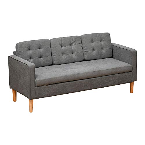 HOMCOM Sofá de 3 Plazas Acolchado con 3 Cojines y Reposabrazos Espacio de Almacenaje Estilo Moderno para Salón Dormitorio 166,5x62x82 cm Gris