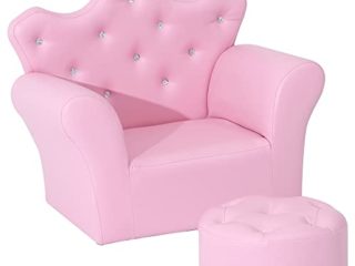 HOMCOM Sofá para Niños con Reposapiés Sillón Infantil Decorativo con Respaldo Alto en Forma de Corona y Reposabrazos Acolchado 58x40,5x49 cm Rosa
