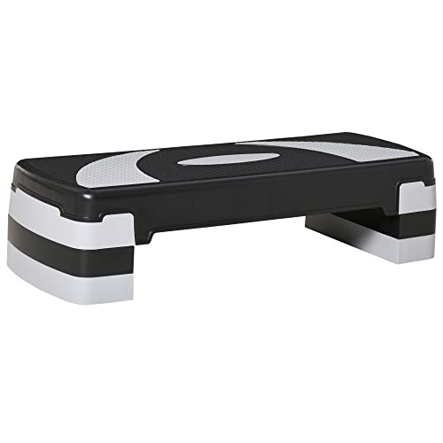 HOMCOM Step de Aeróbic Stepper para Fitness con Altura Regulable 3 Niveles de 10/15/20 cm para Deporte y Ejercicio en Casa Gimnasia Carga 150 kg 80x31x20 cm Negro