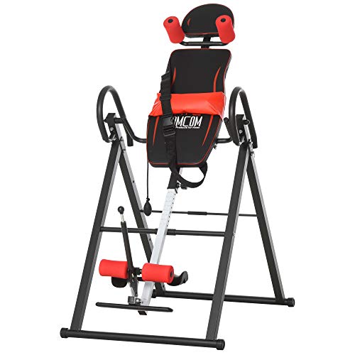HOMCOM Tabla de Inversión Gravitacional Plegable con Cinturón de Seguridad Regulable en Altura para Usuarios de 130-190cm Ejercicio y Alivio de Dolores de Espalda Carga Máxima 150 kg
