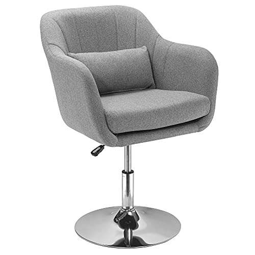 HOMCOM Taburete de Bar Giratoria 360° Silla de Oficina Cocina Peluquería con Altura Ajustable Respaldo Envolvente Reposabrazos y Cojín 60x60x79-91 cm Gris