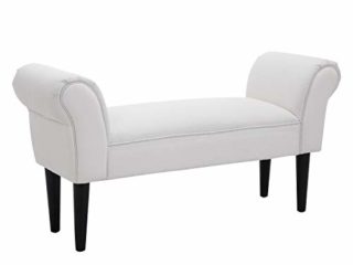 HOMCOM Taburete Pie de Cama Banqueta con Brazos Tapizada Tipo Banco de Madera para Dormitorio Salón Recibidor 102x31x51cm Carga 130kg
