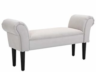 HOMCOM Taburete Pie de Cama Banqueta con Brazos Tapizada Tipo Banco de Madera para Dormitorio Salón Recibidor 102x31x51cm Carga 130kg