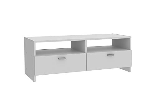 Home Heavenly® Mueble TV salón, White, Fabricado en Europa Mesa televisión con Amplio Espacio de almacenaje, Estable y Robusto en Blanco Mate