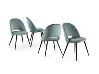 Home Heavenly® - Pack 4 Sillas Comedor Terciopelo Samanta, Estilo Mid Century. Silla Velvet con Patas metálicas. (Turquesa Pata Negra)