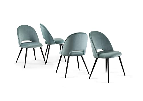 Home Heavenly® - Pack 4 Sillas Comedor Terciopelo Samanta, Estilo Mid Century. Silla Velvet con Patas metálicas. (Turquesa Pata Negra)