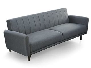 Home Heavenly®- Sofá Cama Axel. Sofá 3 plazas con Sistema Apertura de Libro o Clic Clac. Tapizado en Tela Antimanchas. Patas Negras. (Gris)