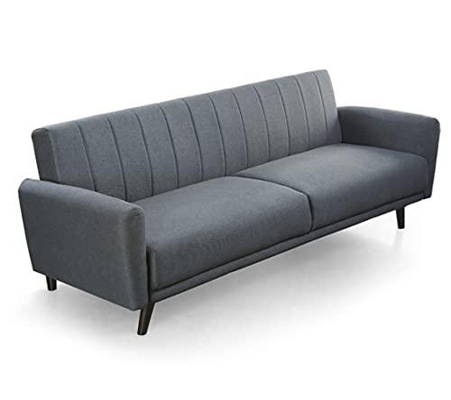 Home Heavenly®- Sofá Cama Axel. Sofá 3 plazas con Sistema Apertura de Libro o Clic Clac. Tapizado en Tela Antimanchas. Patas Negras. (Gris)