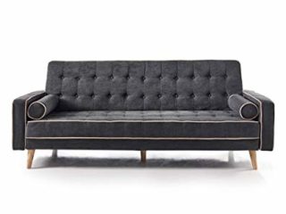Home Heavenly - Sofá Cama Vintage Oslo, sofá Clic clac 3 plazas, Tapizado con Detalles capitoné (Color Gris Oscuro.)