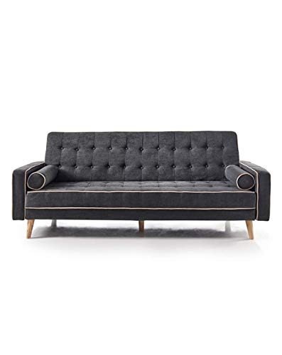 Home Heavenly - Sofá Cama Vintage Oslo, sofá Clic clac 3 plazas, Tapizado con Detalles capitoné (Color Gris Oscuro.)