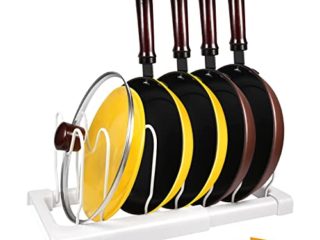 home magic Soporte para sartenes,ollas y Tapas,Organizador Ajustable para Sartenes con Capacidad para 7 Sartenes y Tapas para Utensilios de Cocina y Almacenamiento