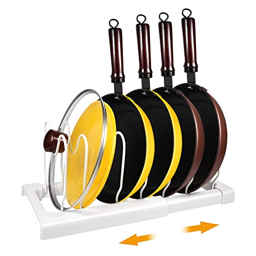 home magic Soporte para sartenes,ollas y Tapas,Organizador Ajustable para Sartenes con Capacidad para 7 Sartenes y Tapas para Utensilios de Cocina y Almacenamiento