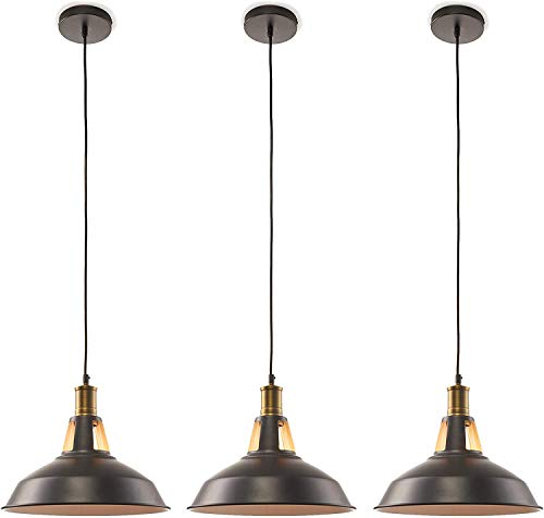 Home-Neat 3PCS Lámparas de Colgantes Industrial Vintage Φ27cm de Bombillas E27 para Comedor, Barra, Café, Negro Blanco