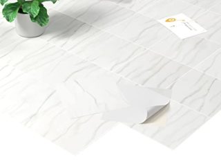 Homease Suelo de PVC autoadhesivo efecto mármol suelo vinilo, antideslizante, impermeable, cortable, aspecto de baldosas, para cocina, salón, balcón, color blanco mate, 20 baldosas, 1,8 m²