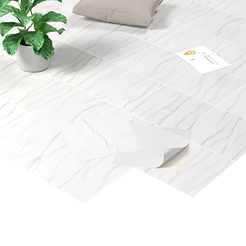 Homease Suelo de PVC autoadhesivo efecto mármol suelo vinilo, antideslizante, impermeable, cortable, aspecto de baldosas, para cocina, salón, balcón, color blanco mate, 20 baldosas, 1,8 m²