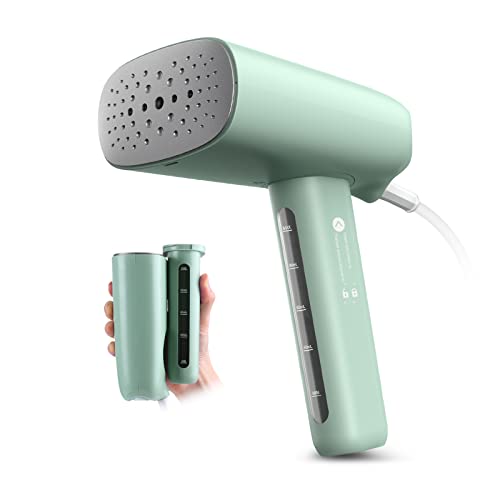 HOMEASY Plancha Vapor Vertical, Plancha de Ropa Vertical en Uso Húmedo y Seco, Plancha Portátil para Viaje y Hogar, Plancha Vertical Vapor de Calentamiento Rápido, Depósito Desmontable(Verde)