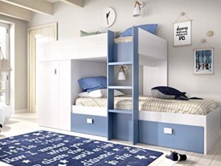HOMEKIT Cama Juvenil Tipo Tren, 2 Camas, Artic+Aguamarina, Sencillo