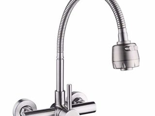 HomeLava Grifo de Cocina Montaje en Pared Grifo Flexible de 2 Funciones Pulverizador Rotación de 360 ° Grifo Cepillado Grifo del Fregadero Acero Inoxidable 304
