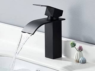 HOMELODY Grifo Lavabo Cascada Grifo de Lavabo Negro Grifo Baño,Mezclador Monomando Lavabo con Válvula De Cerámica,Agua Caliente y Fría Ajustable,Grifo Monomando Ruido Bajo