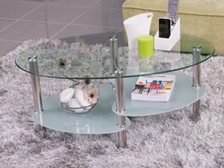 Homely - Mesa de Centro Ainara, con revistero y Tapa de Cristal Ovalada, 90x55 cm