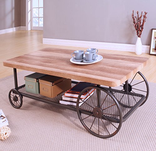 Homely - Mesa de Centro Vintage - Rules | Mesa de Centro de Estilo Vintage con Revistero | Mesa con Ruedas Fijas | Mesa Comedor, Salón o Sala de Estar | Mesa de Café | Color Roble | 120x59 cm