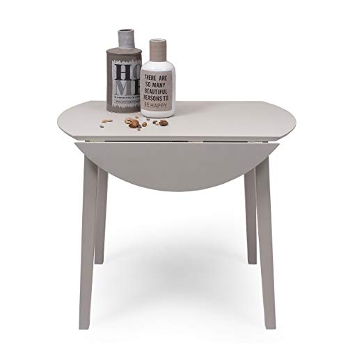 Homely | Mesa de Comedor o Cocina Redonda Extensible - Dallas | Mesa Auxiliar | Diseño Sencillo y Modereno | Tres Tamaños Adaptables | Madera Lacada Color Gris | 90 cm de Diámetro 17,5/55/17,5 cm