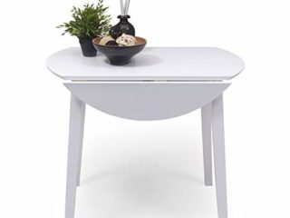 Homely | Mesa de Comedor o Cocina Redonda Extensible - Dallas | Mesa Auxiliar | Diseño Sencillo y Modereno | Tres Tamaños Adaptables | Madera Lacada Color Blanco | 90 cm de Diámetro 17,5/55/17,5 cm