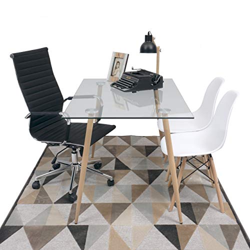 Homely - Mesa de Escritorio de Cristal - Cairo Antique | Mesa Cristal | Mesa Comedor | Patas Metal Madera | Mesa Diseño Nórdico | Mesa Salón Cristal | Mesa Despacho | Color Roble | 120x79,5 cm