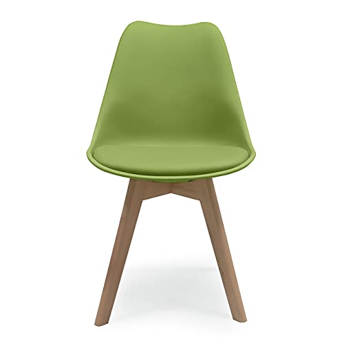 Homely - Silla de Comedor - Day | Asiento de Polipropileno | Silla Diseño Nórdico | Respaldo Ergonómico | Patas Madera de Haya | Silla para Comedor, Dormitorio, Cocina | Color Verde Pistacho
