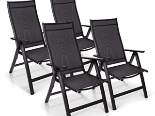 Homeoutfit24 London - Sillas de jardín con respaldo alto, Hecho en Europa, Plegable, Función multiposición, Palanca de seguridad, Hasta 120 kg, Aluminio, 4 unidades, Negro