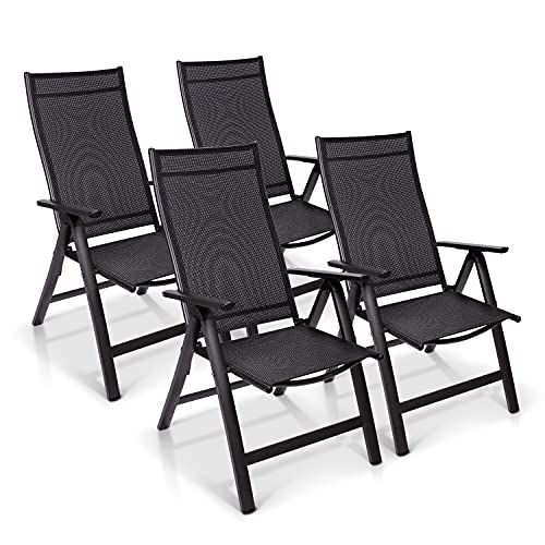 Homeoutfit24 London - Sillas de jardín con respaldo alto, Hecho en Europa, Plegable, Función multiposición, Palanca de seguridad, Hasta 120 kg, Aluminio, 4 unidades, Negro