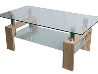 HomeSouth - Mesa de Centro Fija, Cristal Templado Transparente, Patas Color Cambria