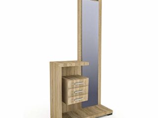 HomeSouth - Recibidor con Espejo y Tres cajones, Mueble de Entrada Acabado en Cambria, Modelo Prisma, Medidas: 75 x 85 x 27,9 cm de Fondo